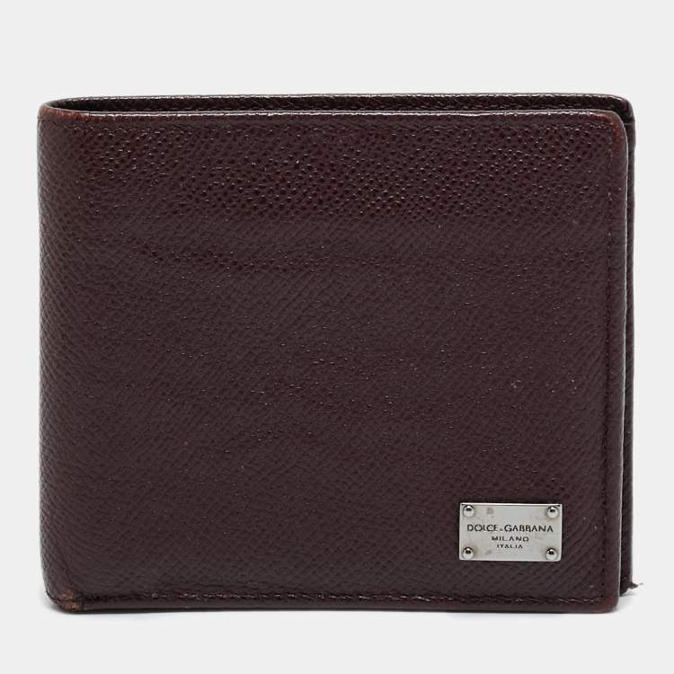 Pre Owned Dolce & Gabbana Burgundy Leather Bifold Wallet