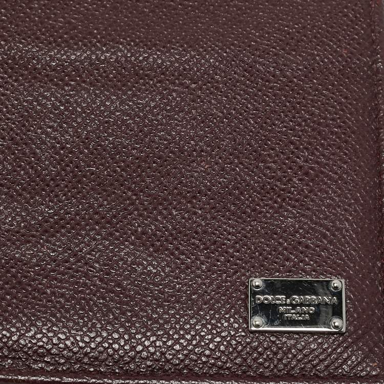 Pre Owned Dolce & Gabbana Burgundy Leather Bifold Wallet