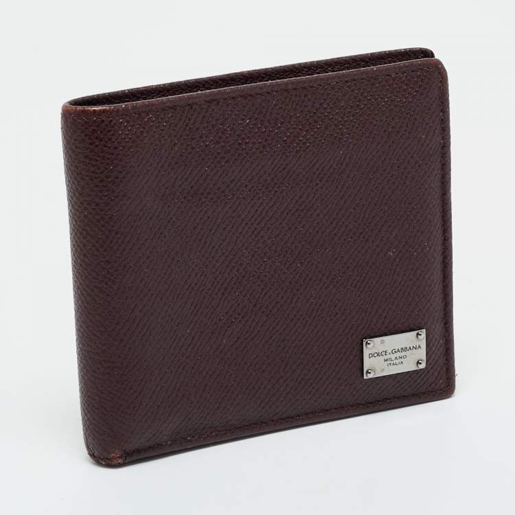 Pre Owned Dolce & Gabbana Burgundy Leather Bifold Wallet