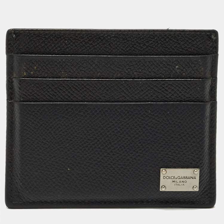 Pre Owned Dolce & Gabbana Black Leather Logo Card Holder