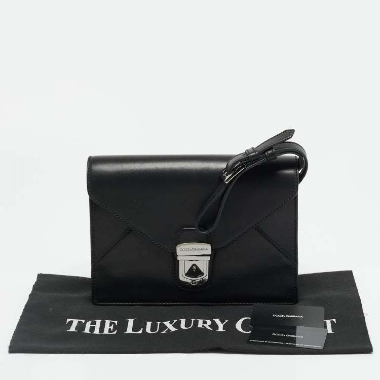Pre Owned Dolce & Gabbana Envelope Black Leather Wristlet Pouch