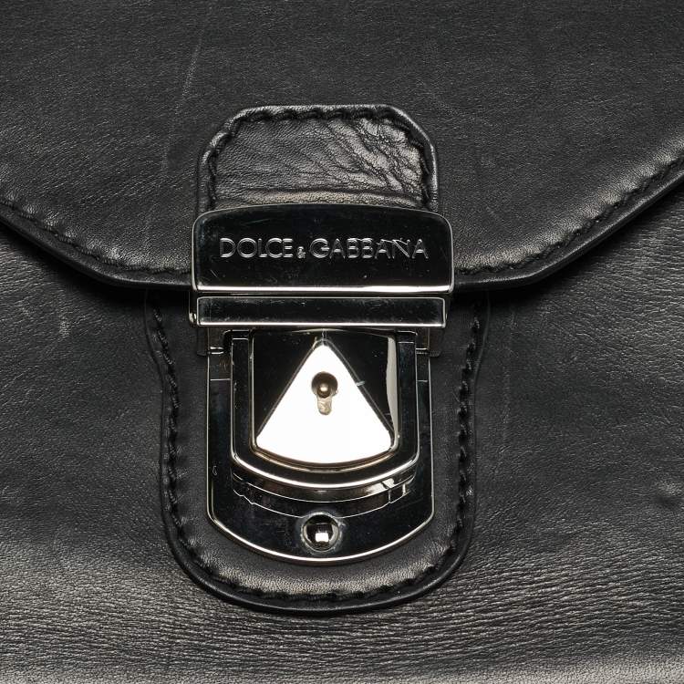 Pre Owned Dolce & Gabbana Envelope Black Leather Wristlet Pouch