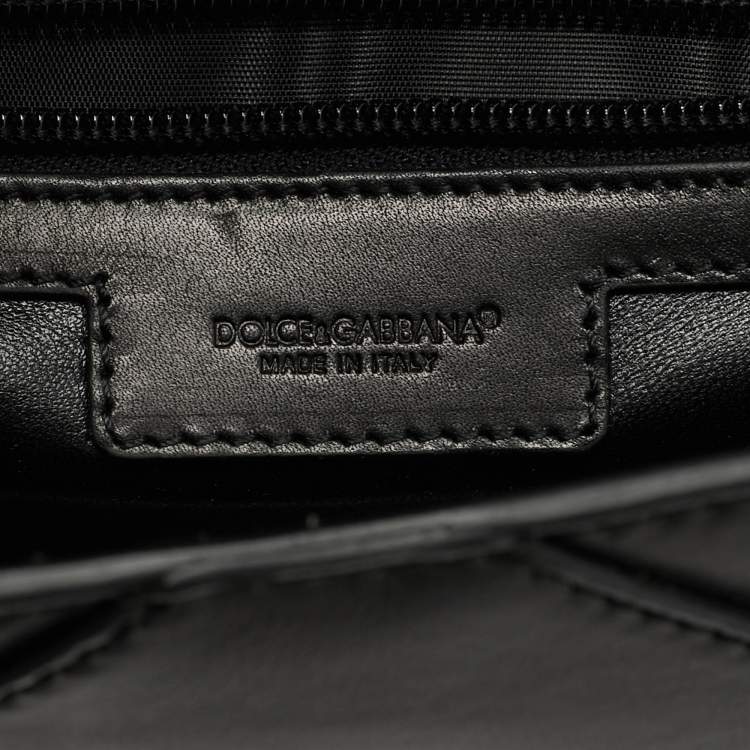 Pre Owned Dolce & Gabbana Envelope Black Leather Wristlet Pouch