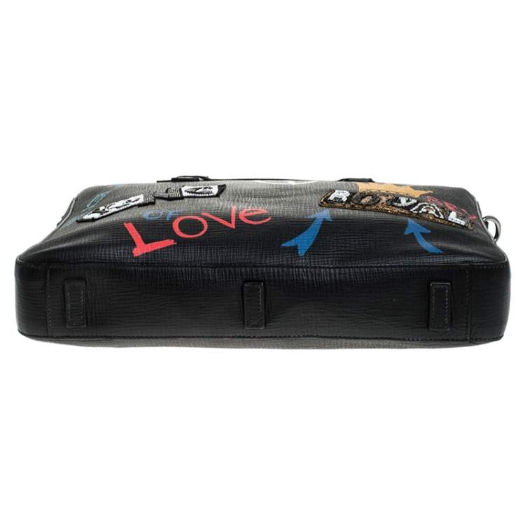 Pre Owned Dolce & Gabbana Black Leather Embellished Patch Briefcase