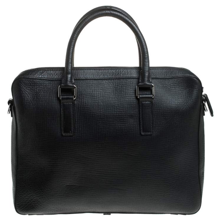 Pre Owned Dolce & Gabbana Black Leather Embellished Patch Briefcase