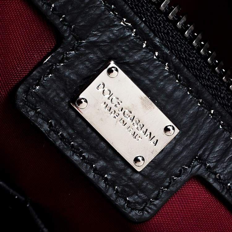 Pre Owned Dolce & Gabbana Black Leather Embellished Patch Briefcase