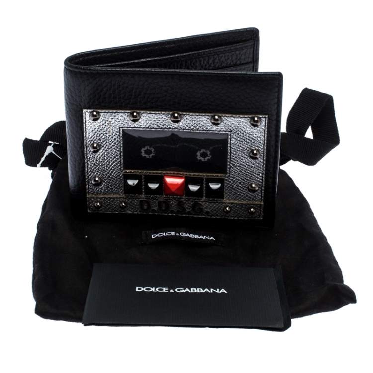 Pre Owned Dolce & Gabbana Black Leather Bottalato Radio 6 CC Bifold Wallet