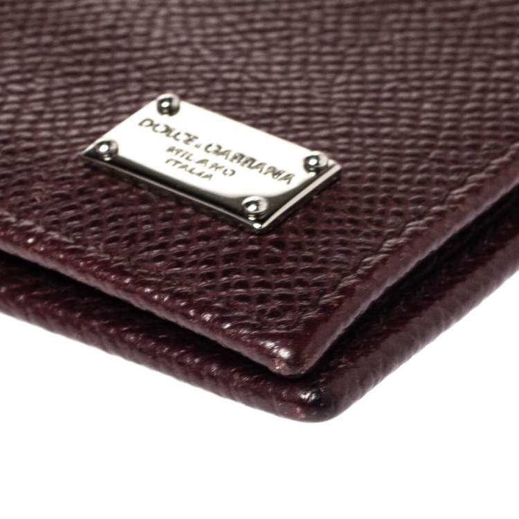 Pre Owned Dolce & Gabbana Dark Burgundy Leather Bifold Card Holder
