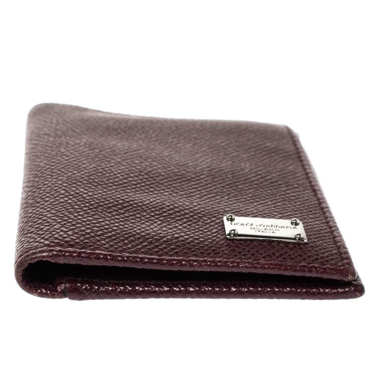 Pre Owned Dolce & Gabbana Dark Burgundy Leather Bifold Card Holder