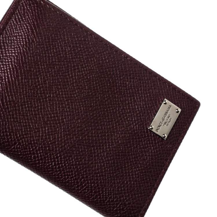Pre Owned Dolce & Gabbana Dark Burgundy Leather Bifold Card Holder