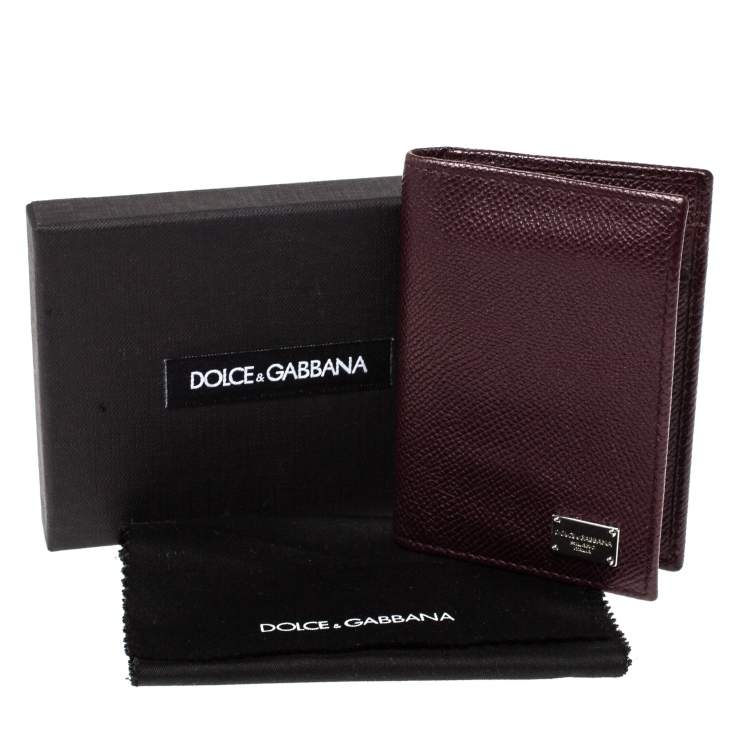 Pre Owned Dolce & Gabbana Dark Burgundy Leather Bifold Card Holder