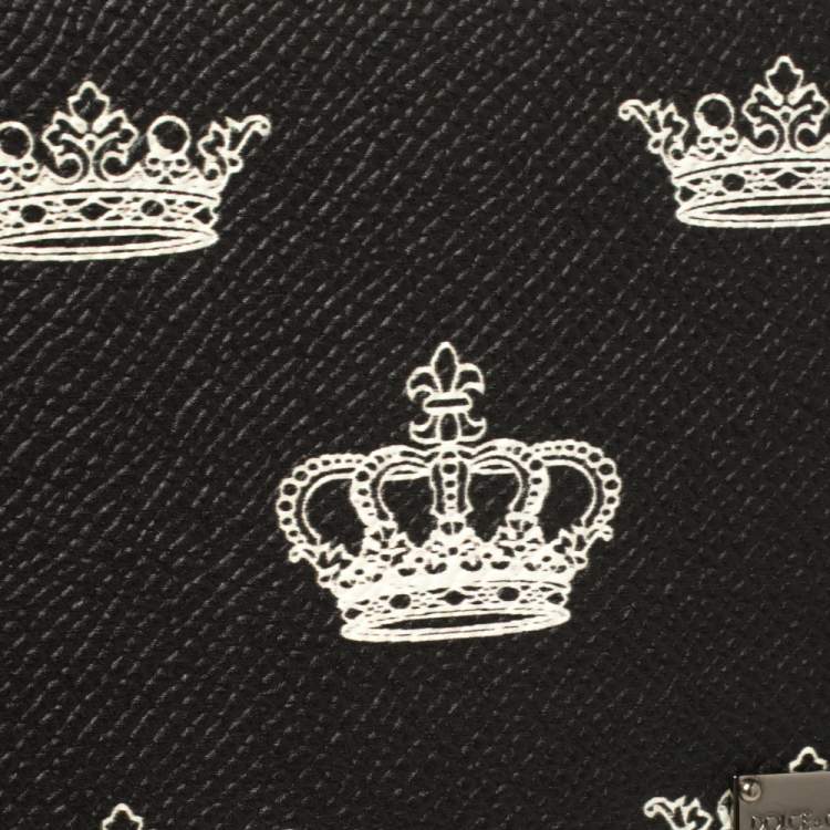Pre Owned Dolce & Gabbana Black/White Crown Print Leather Bifold Wallet