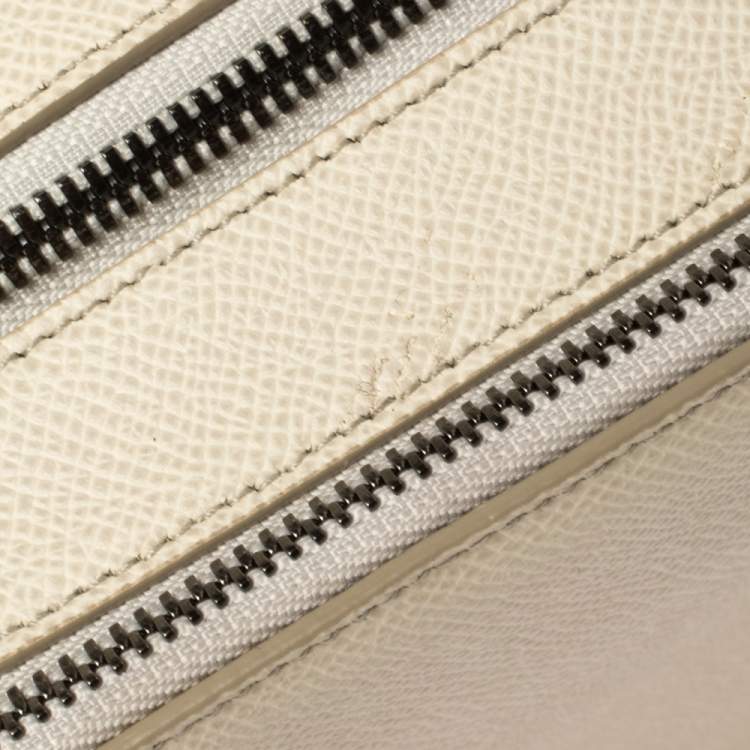 Pre Owned Dolce & Gabbana White Grained Leather Zip Travel Pouch Bag