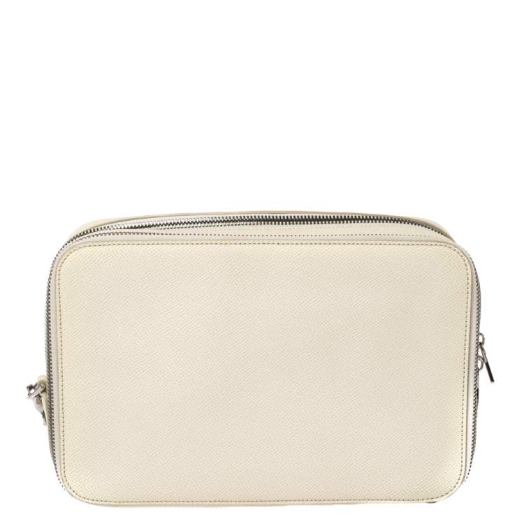 Pre Owned Dolce & Gabbana White Grained Leather Zip Travel Pouch Bag