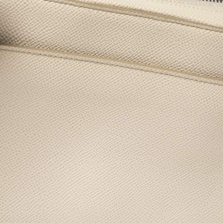 Pre Owned Dolce & Gabbana White Grained Leather Zip Travel Pouch Bag