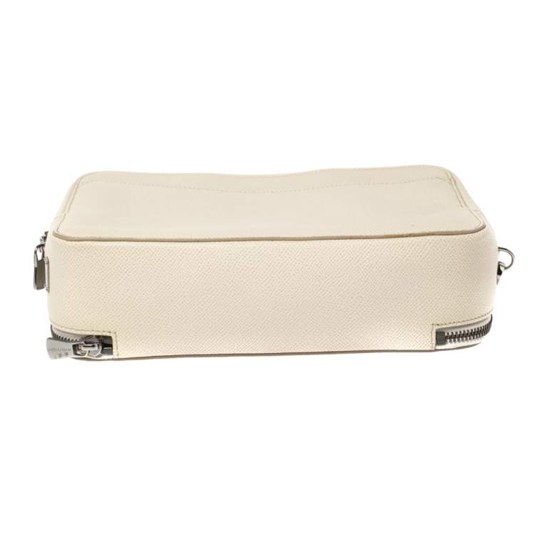 Pre Owned Dolce & Gabbana White Grained Leather Zip Travel Pouch Bag