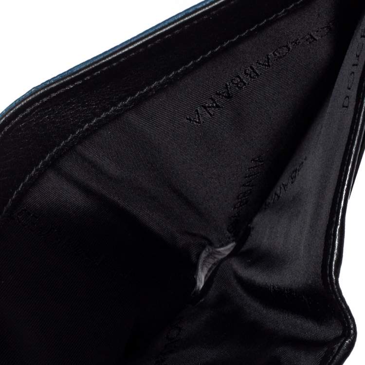 Pre Owned Dolce & Gabbana Navy Blue/Black Lizard Embossed Leather Bifold Wallet