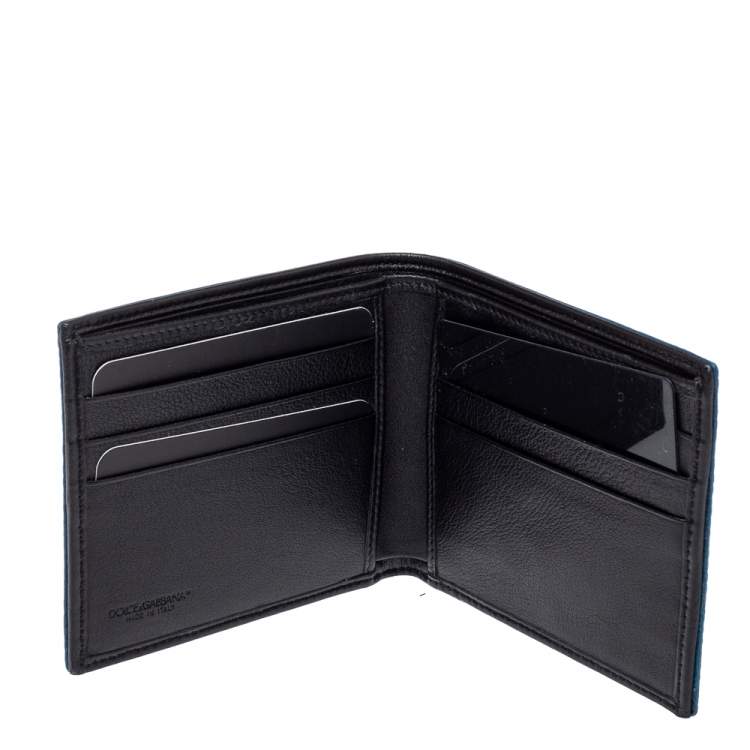 Pre Owned Dolce & Gabbana Navy Blue/Black Lizard Embossed Leather Bifold Wallet