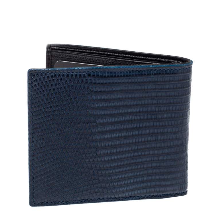 Pre Owned Dolce & Gabbana Navy Blue/Black Lizard Embossed Leather Bifold Wallet