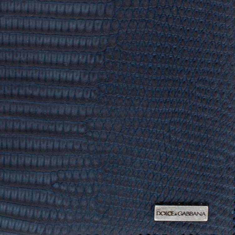 Pre Owned Dolce & Gabbana Navy Blue/Black Lizard Embossed Leather Bifold Wallet