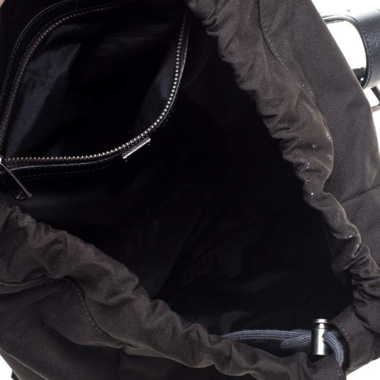 Pre Owned Dolce & Gabbana Dark Khaki Green Canvas and Leather Double Pocket Backpack