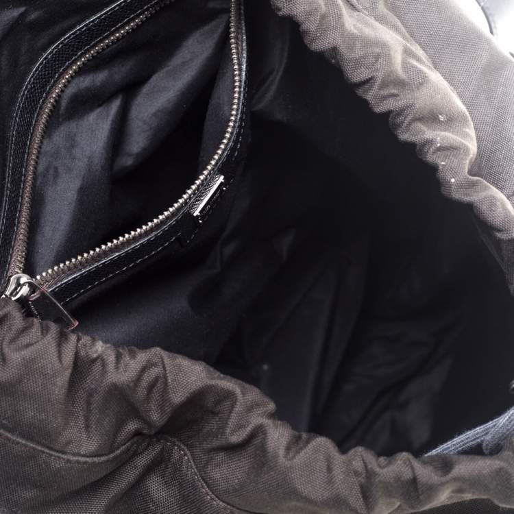 Pre Owned Dolce & Gabbana Dark Khaki Green Canvas and Leather Double Pocket Backpack