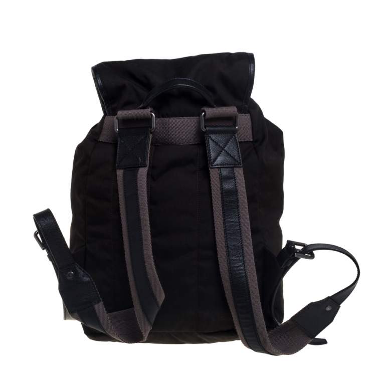 Pre Owned Dolce & Gabbana Dark Khaki Green Canvas and Leather Double Pocket Backpack