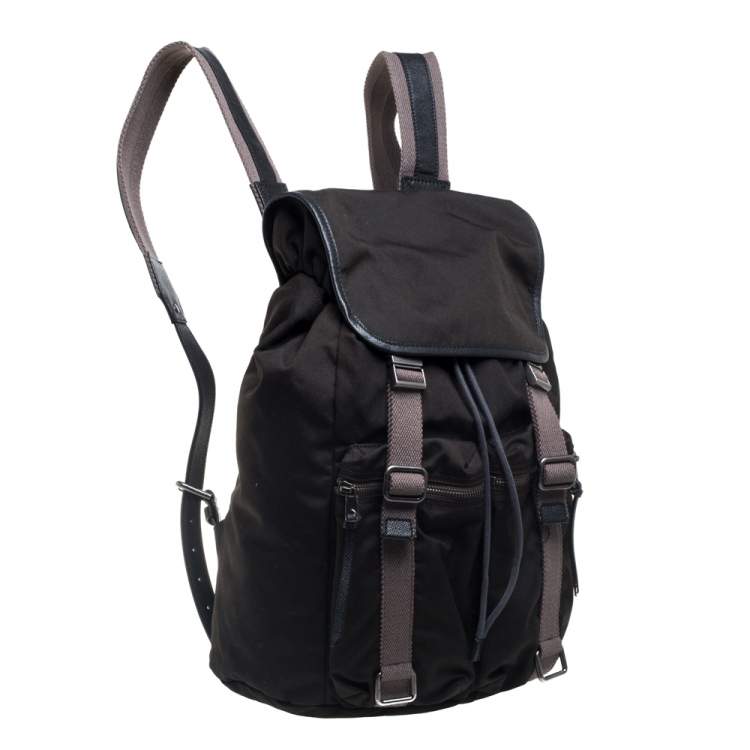 Pre Owned Dolce & Gabbana Dark Khaki Green Canvas and Leather Double Pocket Backpack