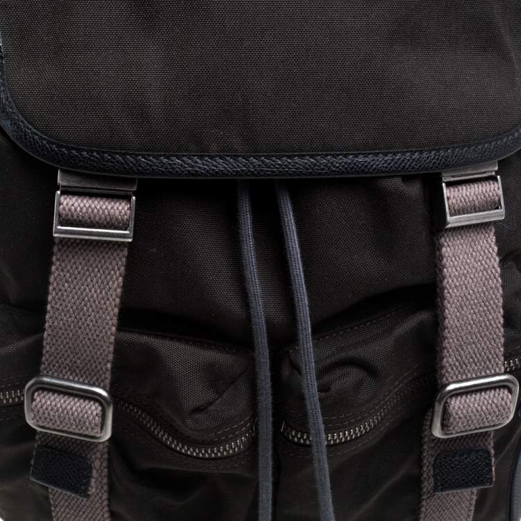 Pre Owned Dolce & Gabbana Dark Khaki Green Canvas and Leather Double Pocket Backpack