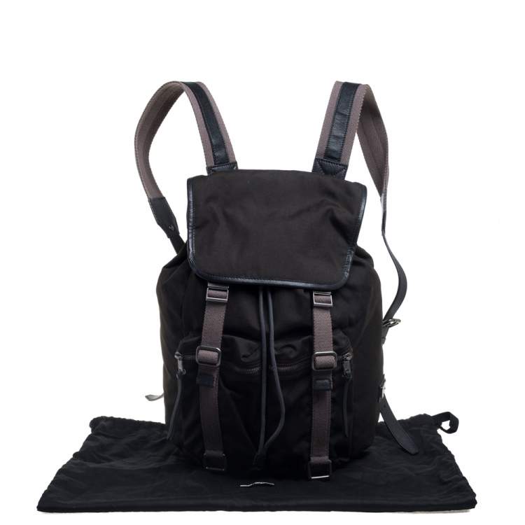 Pre Owned Dolce & Gabbana Dark Khaki Green Canvas and Leather Double Pocket Backpack