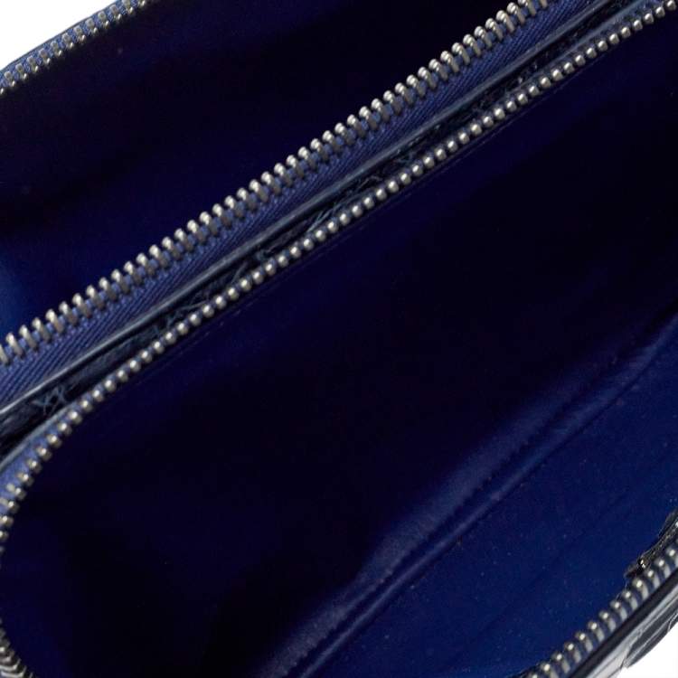 Pre Owned Dolce & Gabbana Blue Crocodile Double Zip Wristlet Clutch 