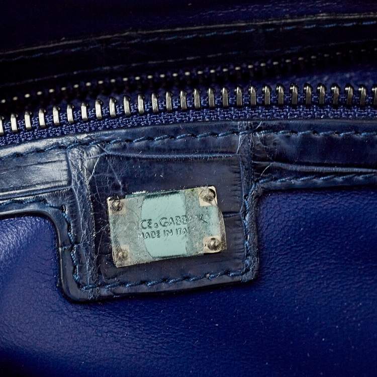 Pre Owned Dolce & Gabbana Blue Crocodile Double Zip Wristlet Clutch 