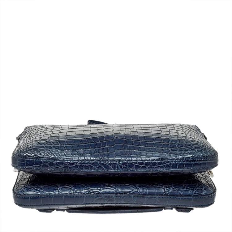 Pre Owned Dolce & Gabbana Blue Crocodile Double Zip Wristlet Clutch 