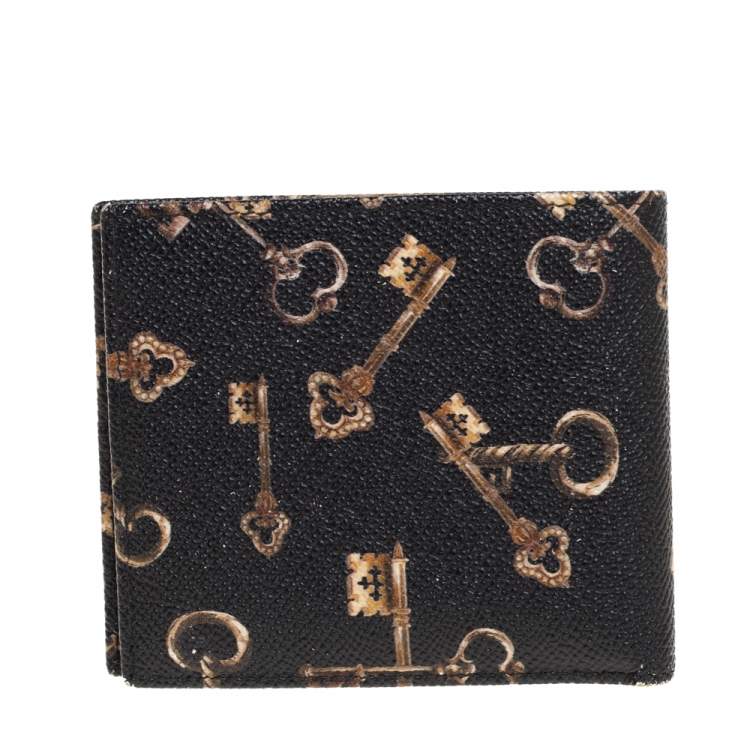 Pre Owned Dolce & Gabbana Black Key Print Leather Bifold Wallet