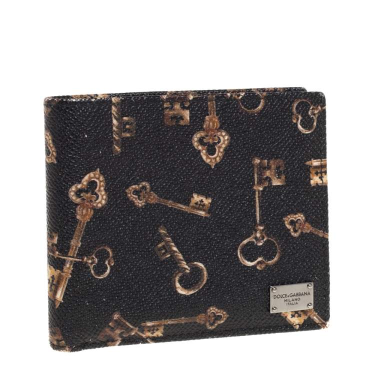 Pre Owned Dolce & Gabbana Black Key Print Leather Bifold Wallet