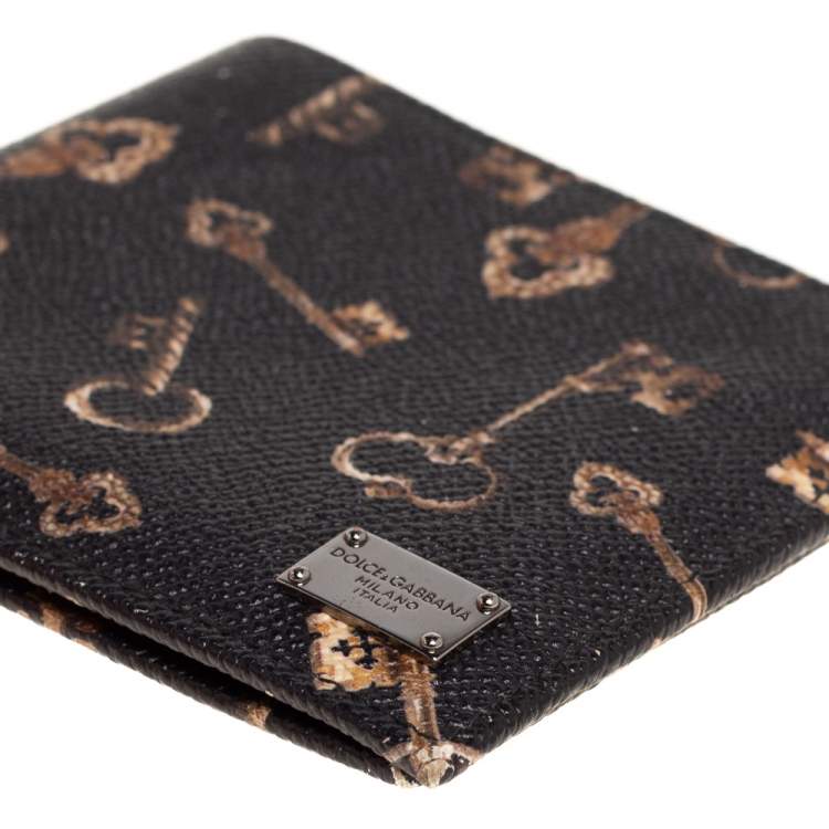 Pre Owned Dolce & Gabbana Black Key Print Leather Bifold Wallet