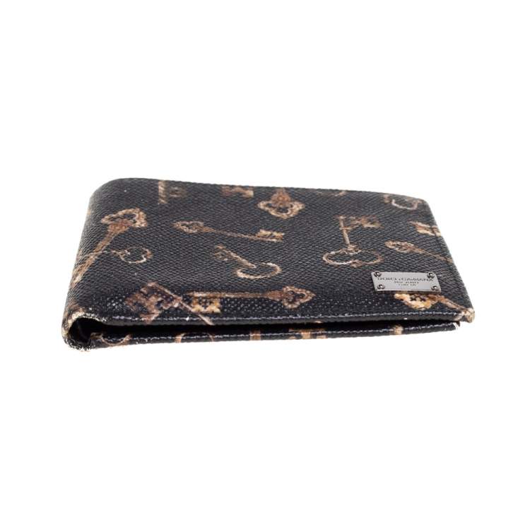 Pre Owned Dolce & Gabbana Black Key Print Leather Bifold Wallet