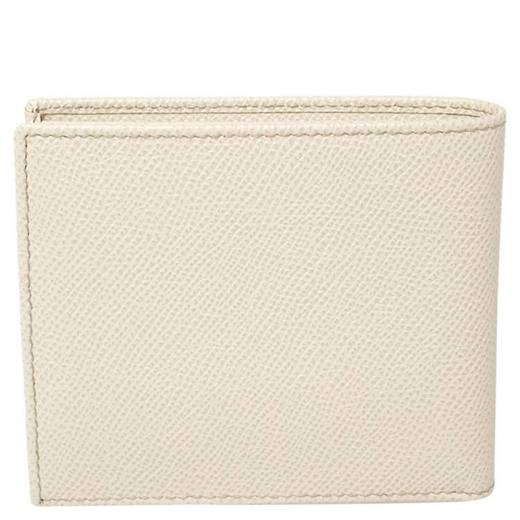 Pre Owned Dolce & Gabbana Off White Leather Bifold Wallet 