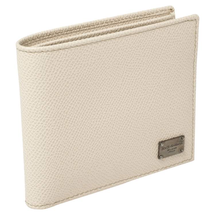 Pre Owned Dolce & Gabbana Off White Leather Bifold Wallet 