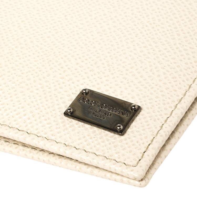 Pre Owned Dolce & Gabbana Off White Leather Bifold Wallet 