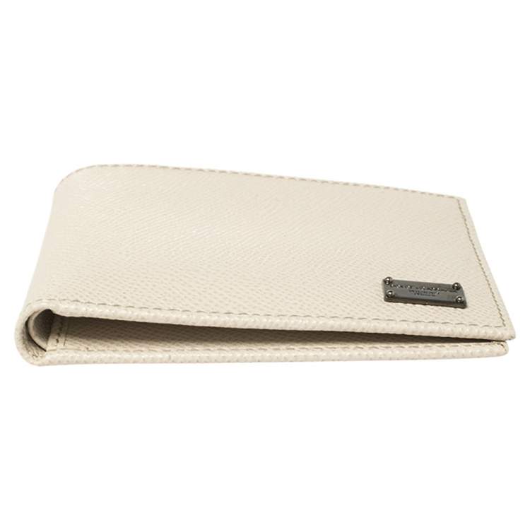 Pre Owned Dolce & Gabbana Off White Leather Bifold Wallet 