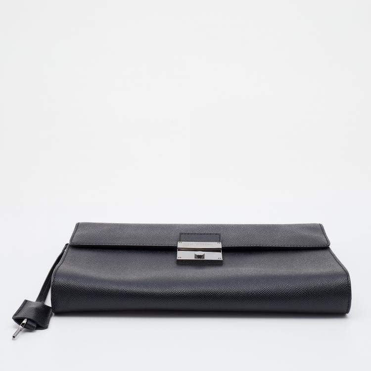 Pre Owned Dolce & Gabbana Black Dauphine Leather Flap Pouch