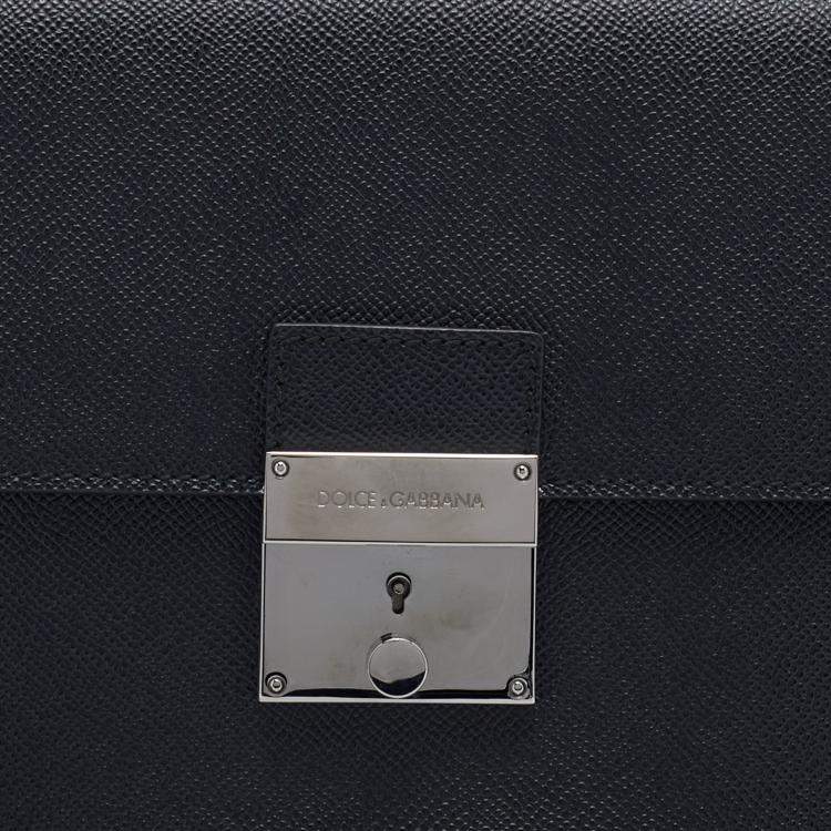 Pre Owned Dolce & Gabbana Black Dauphine Leather Flap Pouch