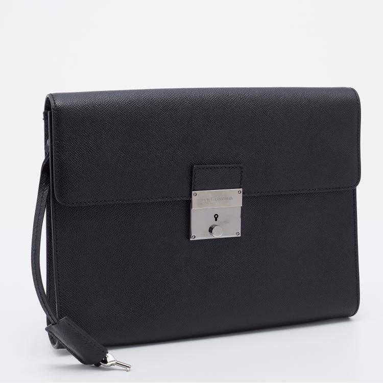 Pre Owned Dolce & Gabbana Black Dauphine Leather Flap Pouch