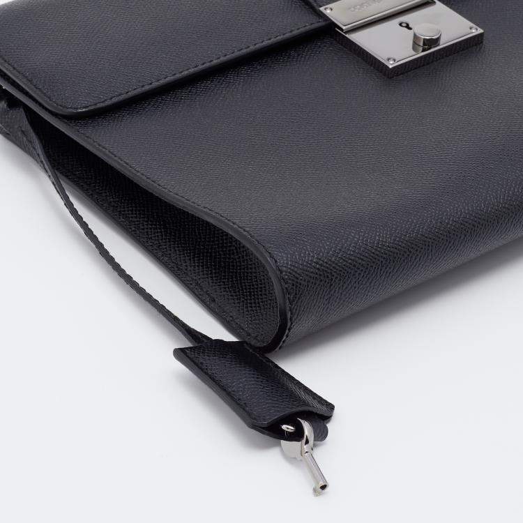 Pre Owned Dolce & Gabbana Black Dauphine Leather Flap Pouch
