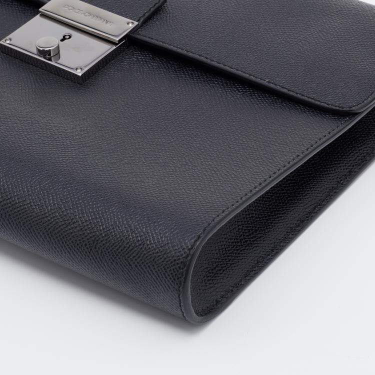 Pre Owned Dolce & Gabbana Black Dauphine Leather Flap Pouch