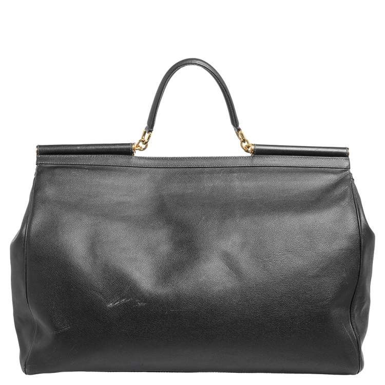 Pre Owned Dolce & Gabbana Black Leather Miss Sicily Weekender Bag