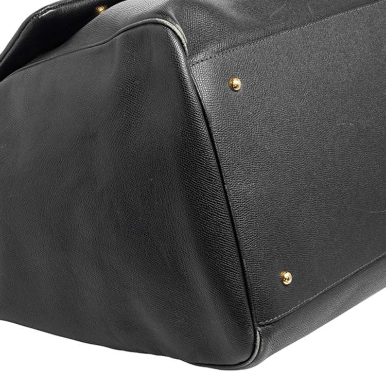 Pre Owned Dolce & Gabbana Black Leather Miss Sicily Weekender Bag