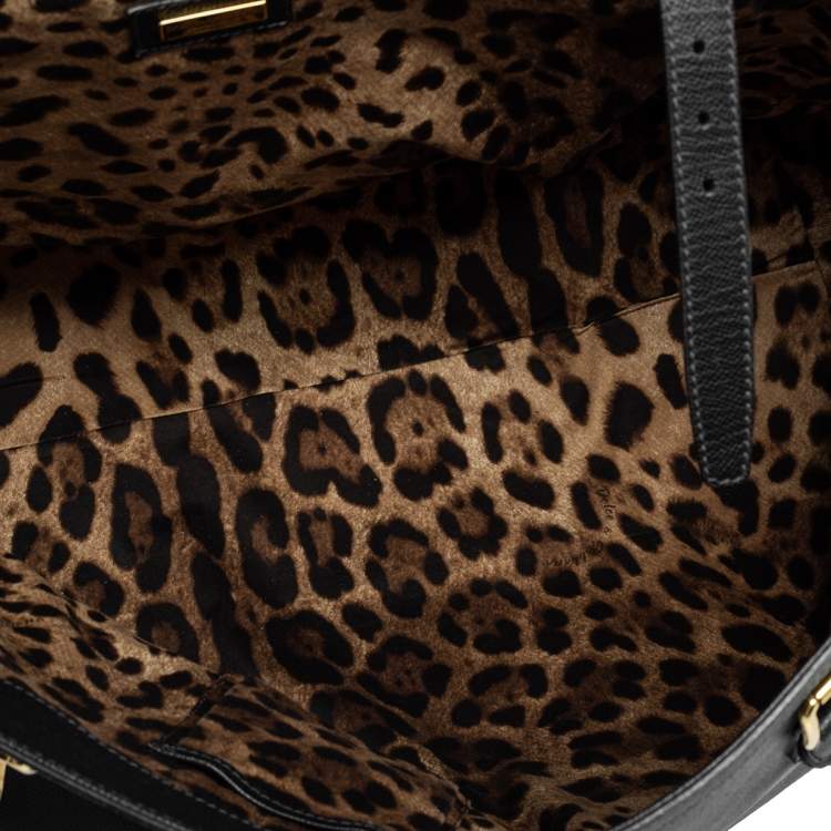 Pre Owned Dolce & Gabbana Black Leather Miss Sicily Weekender Bag