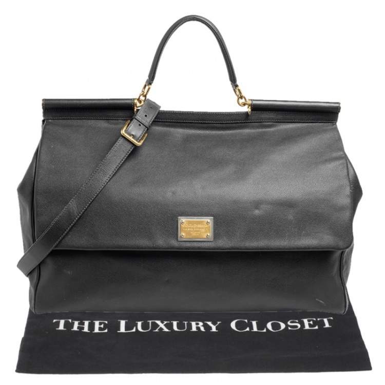 Pre Owned Dolce & Gabbana Black Leather Miss Sicily Weekender Bag